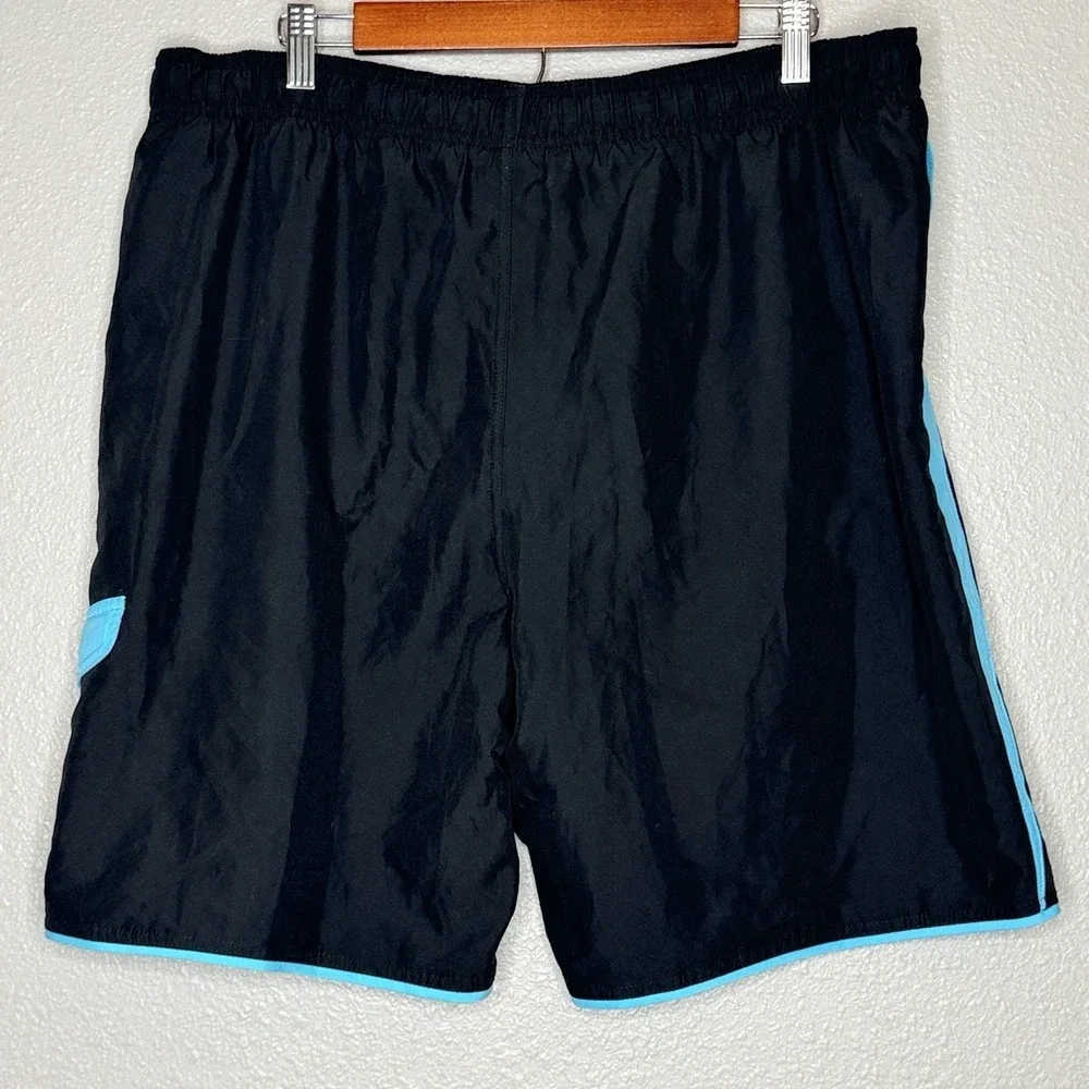 Nike Swim‎ Trunks XL Black Teal Colorblock Swoosh Lined Beach Y2K Athletic